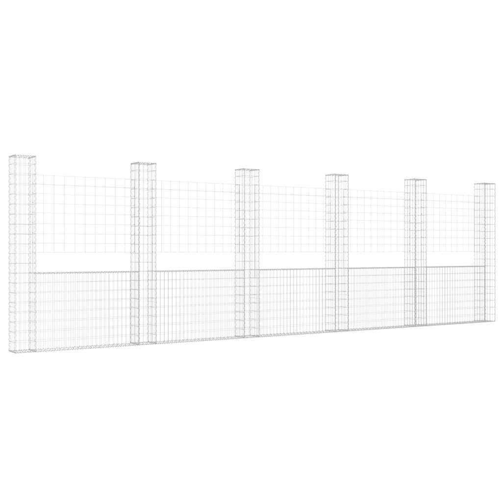 vidaXL Ogrodzenie gabionowe z 6 słupkami, żelazo, 620x20x200 cm