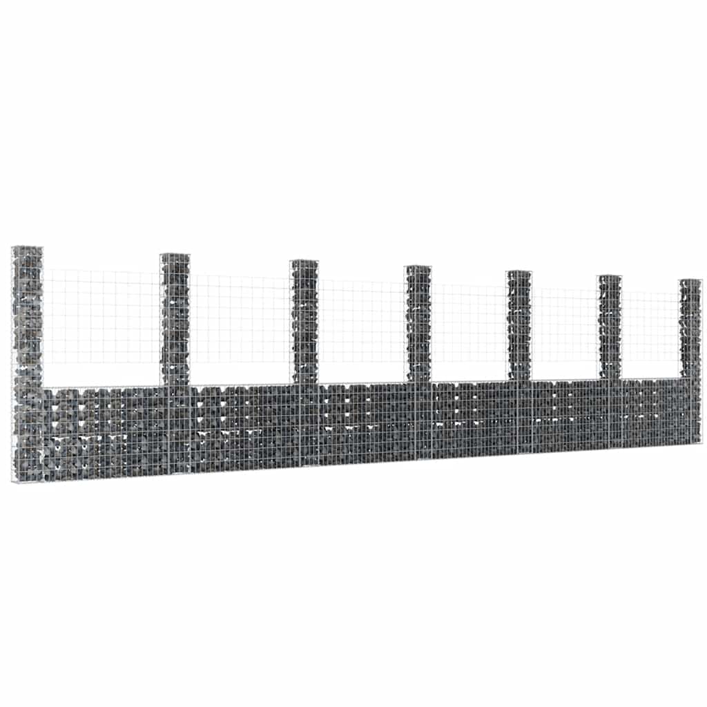 vidaXL Ogrodzenie gabionowe z 7 słupkami, żelazo, 740x20x200 cm