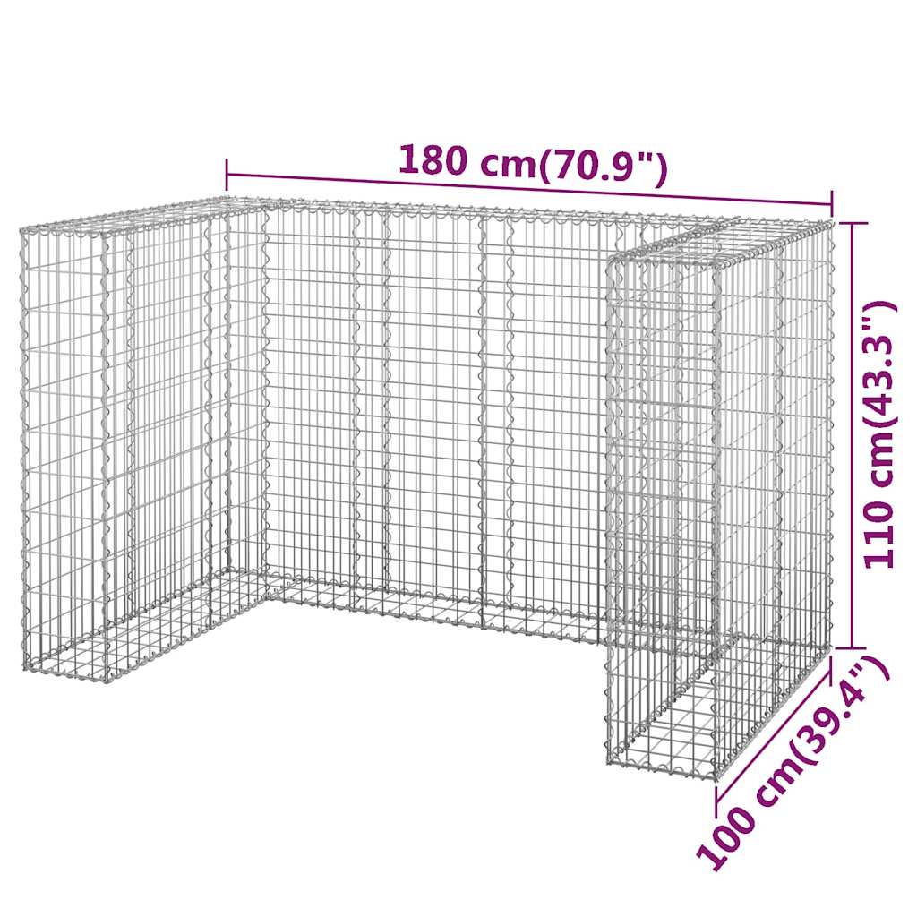vidaXL Gabionowa osłona do koszy na śmieci, stal, 180x100x110 cm