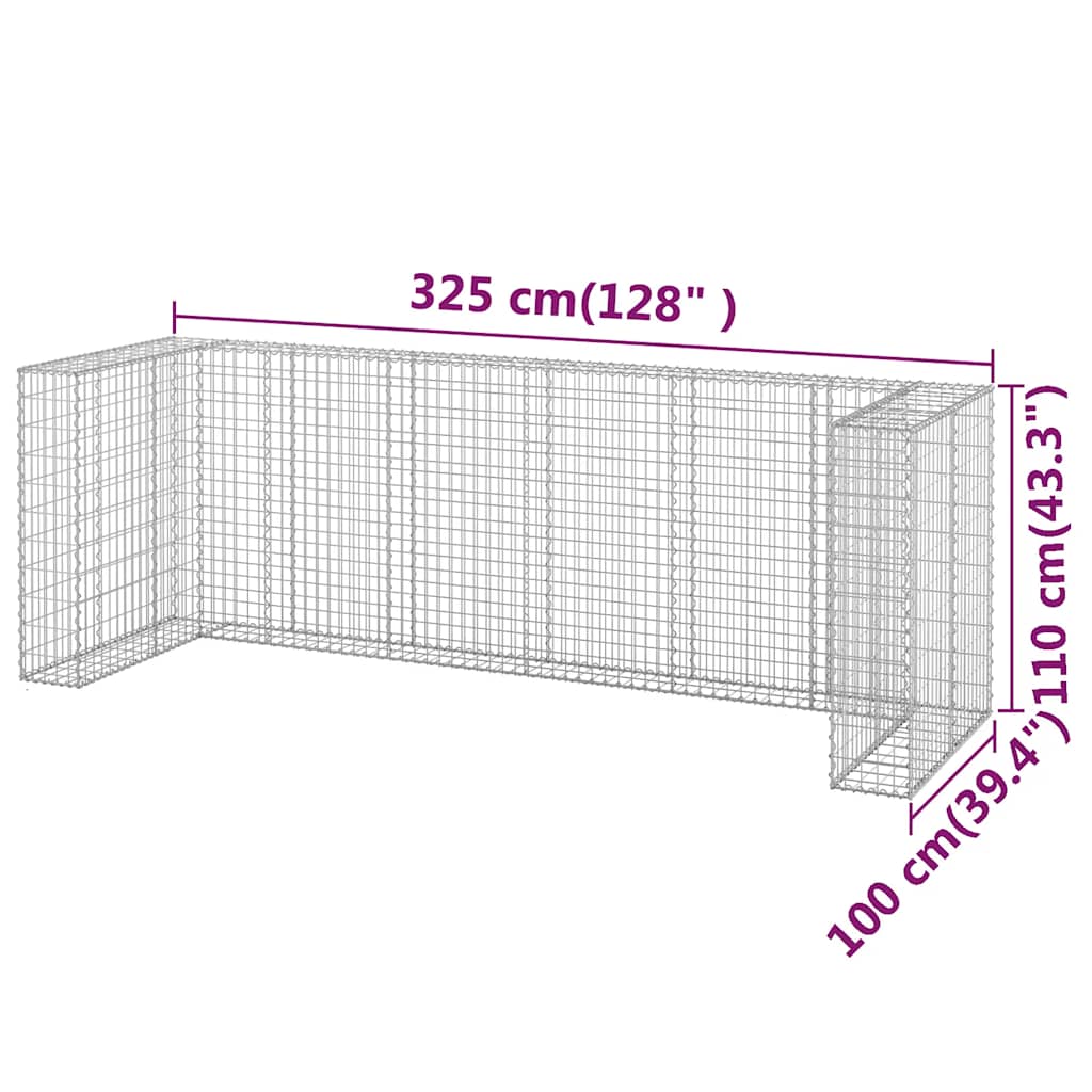 vidaXL Gabionowa osłona do koszy na śmieci, stal, 325x100x110 cm