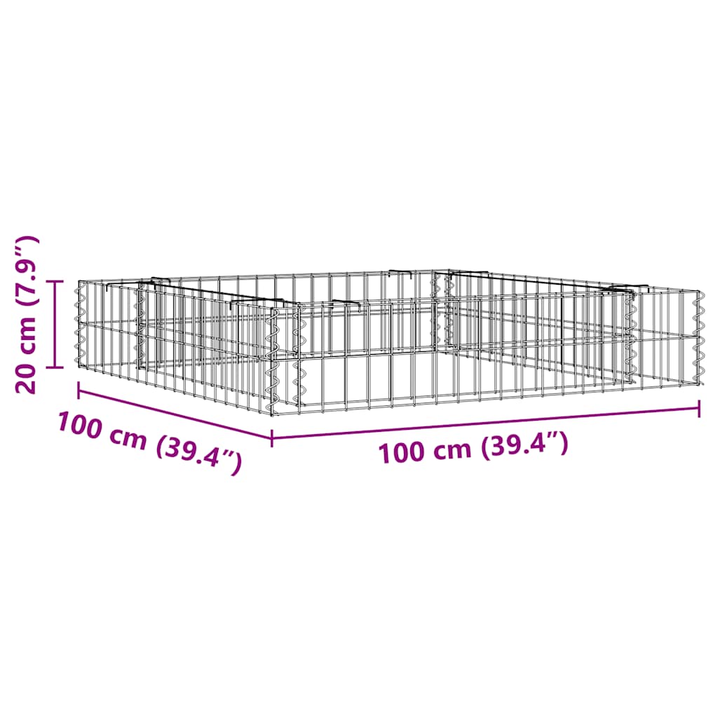 vidaXL Podwyższona donica gabionowa, galwanizowana stal, 100x100x20 cm