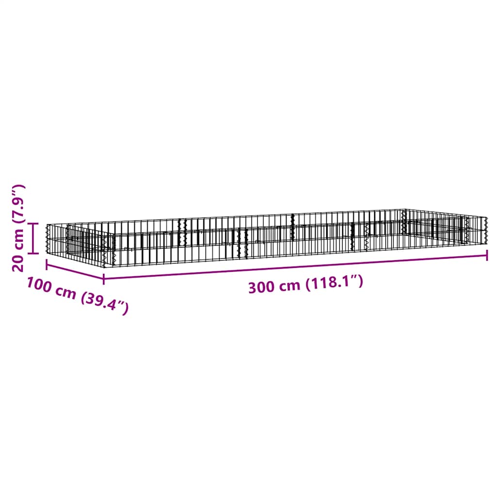 vidaXL Podwyższona donica gabionowa, galwanizowana stal, 300x100x20 cm