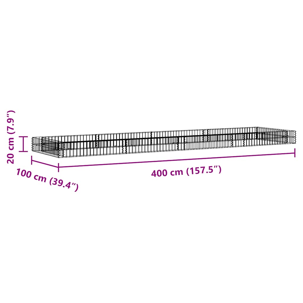 vidaXL Podwyższona donica gabionowa, galwanizowana stal, 400x100x20 cm
