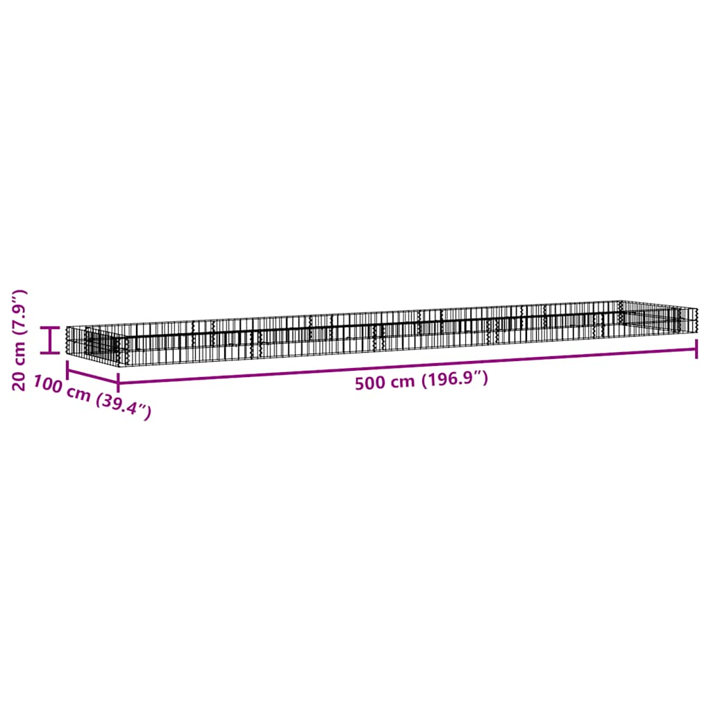 vidaXL Podwyższona donica gabionowa, galwanizowana stal, 500x100x20 cm
