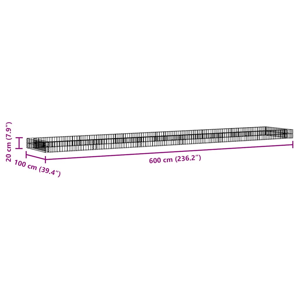 vidaXL Podwyższona donica gabionowa, galwanizowana stal, 600x100x20 cm