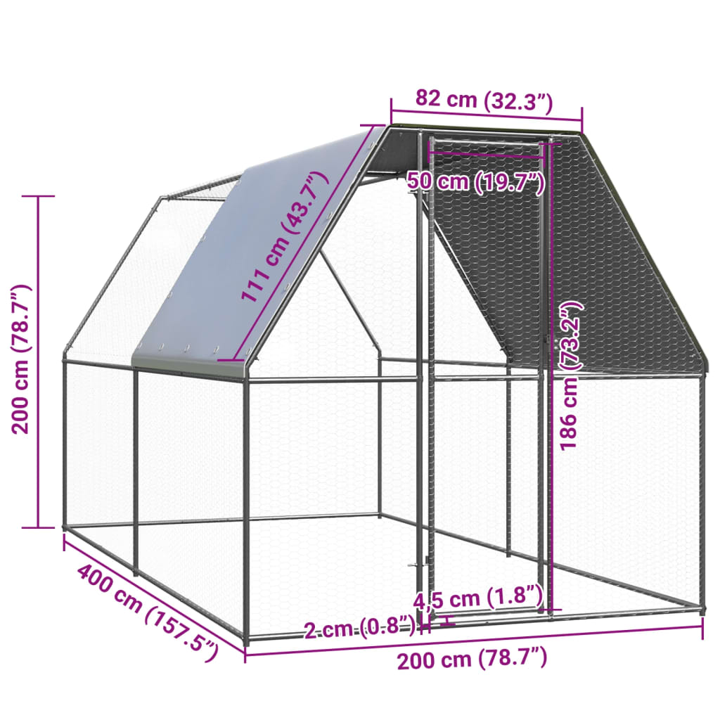 vidaXL Klatka zewnętrzna dla kurcząt, 2x4x2 m, stal galwanizowana