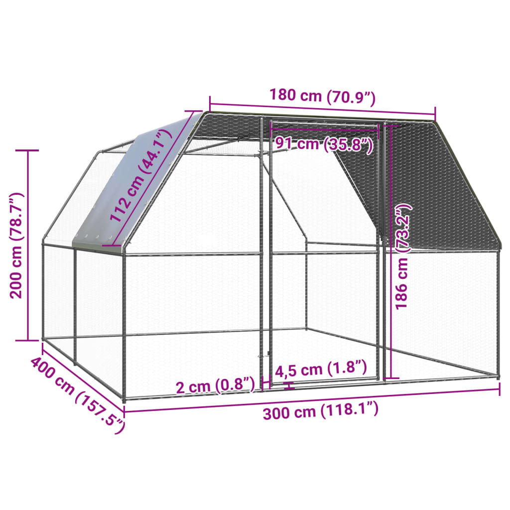vidaXL Klatka zewnętrzna dla kurcząt, 3x4x2 m, stal galwanizowana
