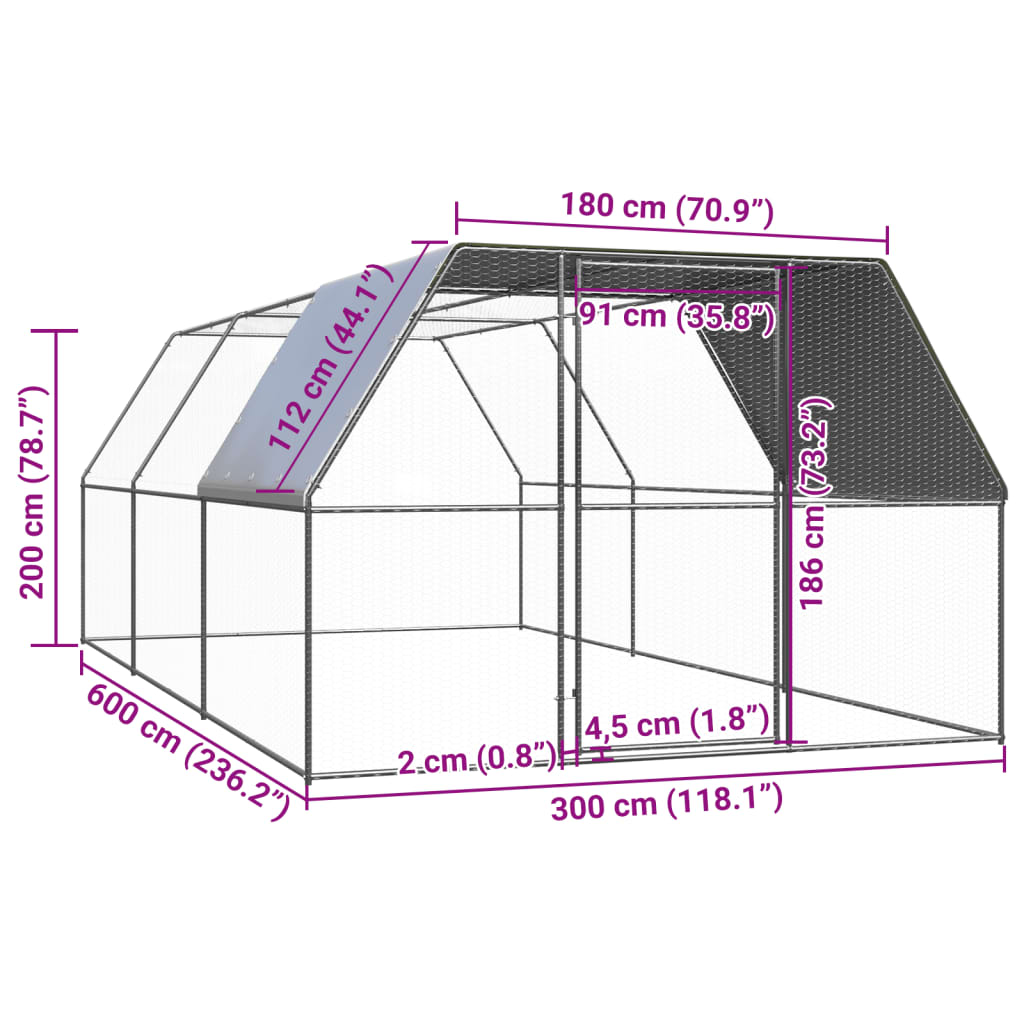vidaXL Klatka zewnętrzna dla kurcząt, 3x6x2 m, stal galwanizowana