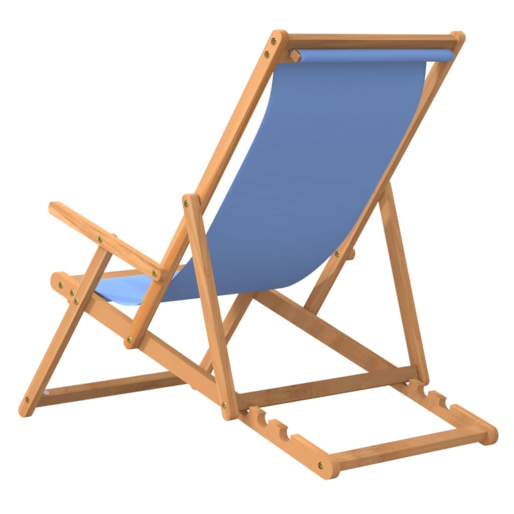 vidaXL Składany leżak plażowy, lite drewno tekowe, niebieski