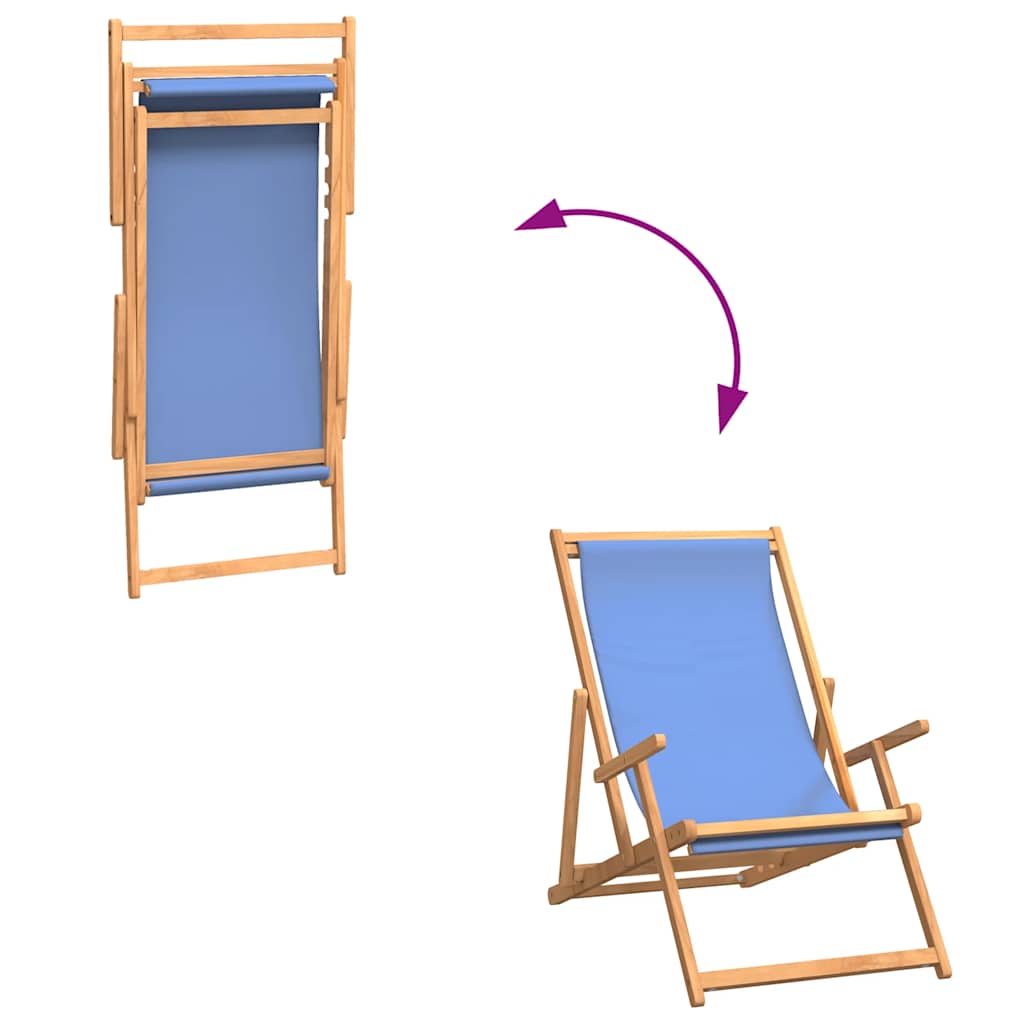 vidaXL Składany leżak plażowy, lite drewno tekowe, niebieski