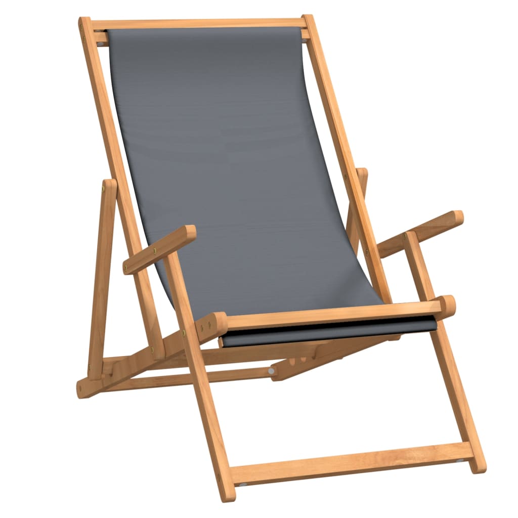 vidaXL Składany leżak plażowy, lite drewno tekowe, szary