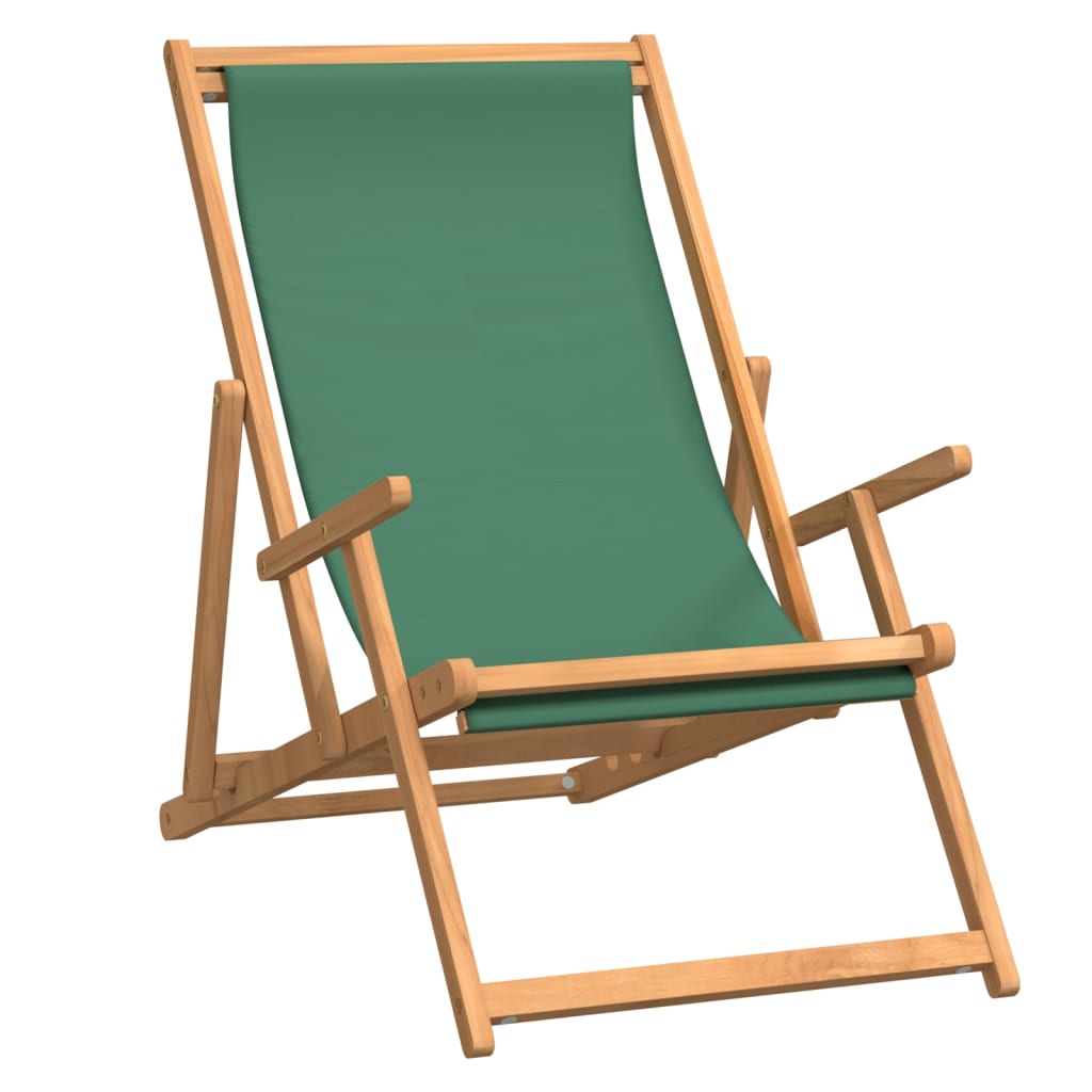 vidaXL Składany leżak plażowy, lite drewno tekowe, zielony