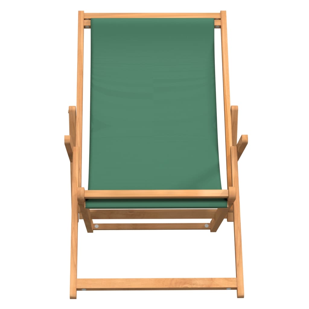 vidaXL Składany leżak plażowy, lite drewno tekowe, zielony