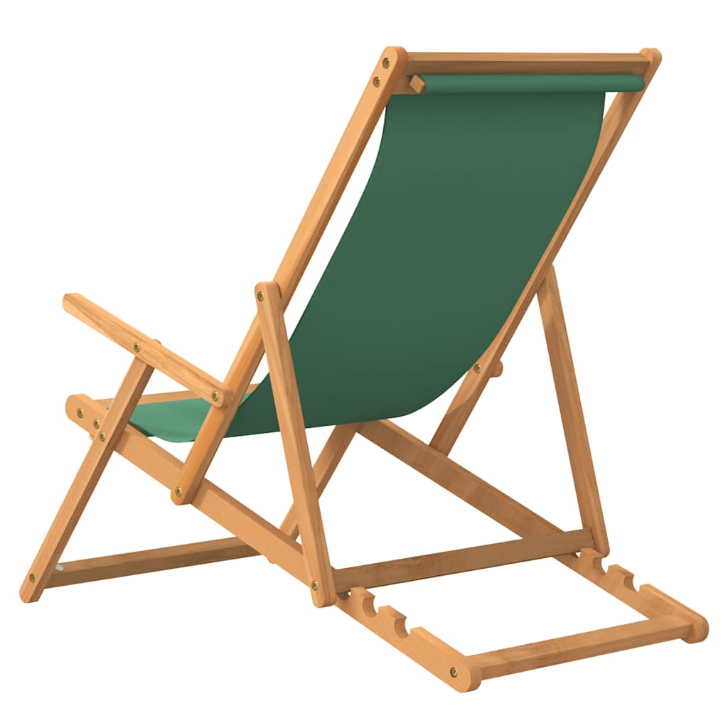 vidaXL Składany leżak plażowy, lite drewno tekowe, zielony