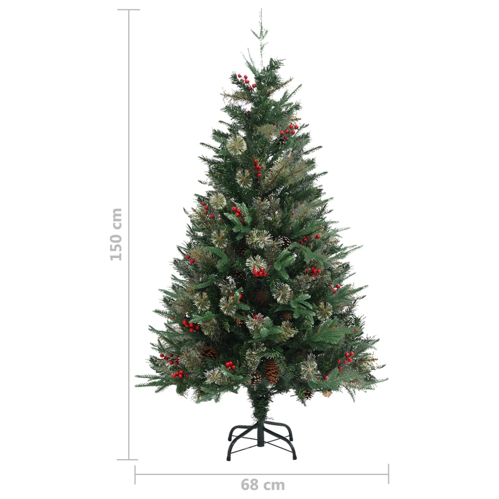 vidaXL Choinka z szyszkami, zielona, 150 cm, PVC i PE
