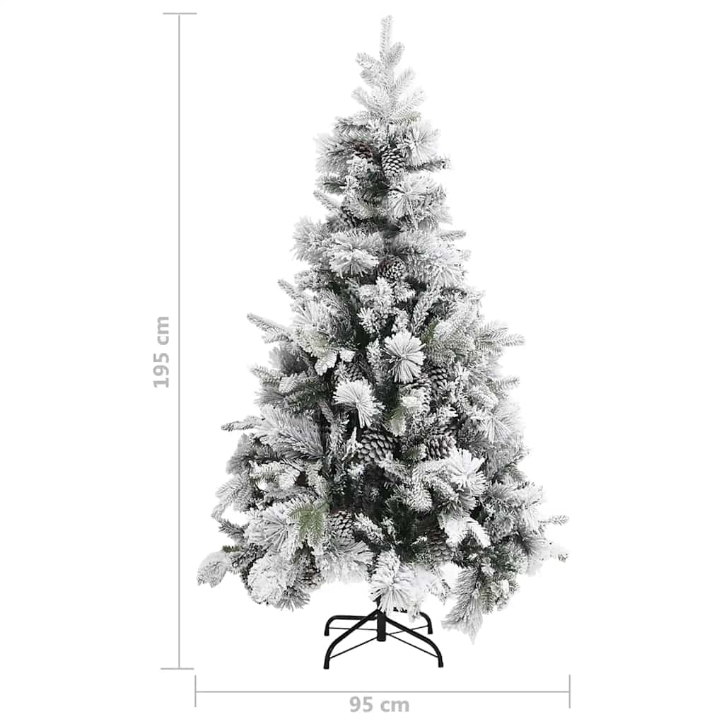 vidaXL Choinka flokowana śniegiem z szyszkami, 195 cm, PVC i PE