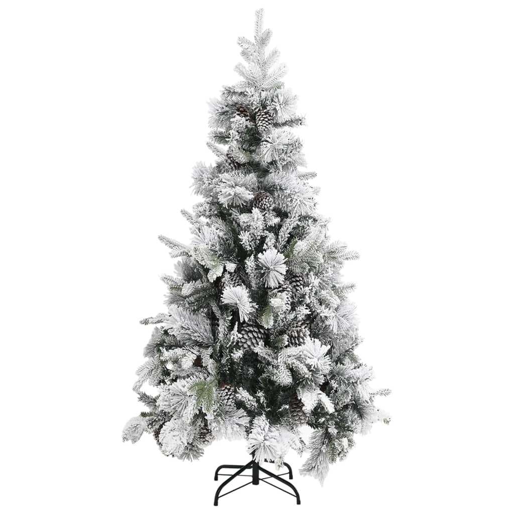 vidaXL Choinka flokowana śniegiem z szyszkami, 225 cm, PVC i PE
