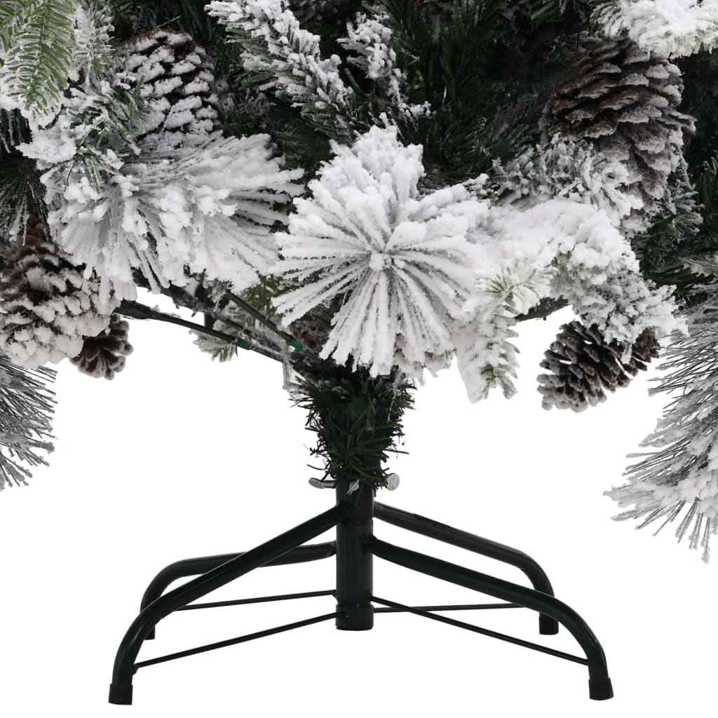 vidaXL Choinka flokowana śniegiem z szyszkami, 225 cm, PVC i PE