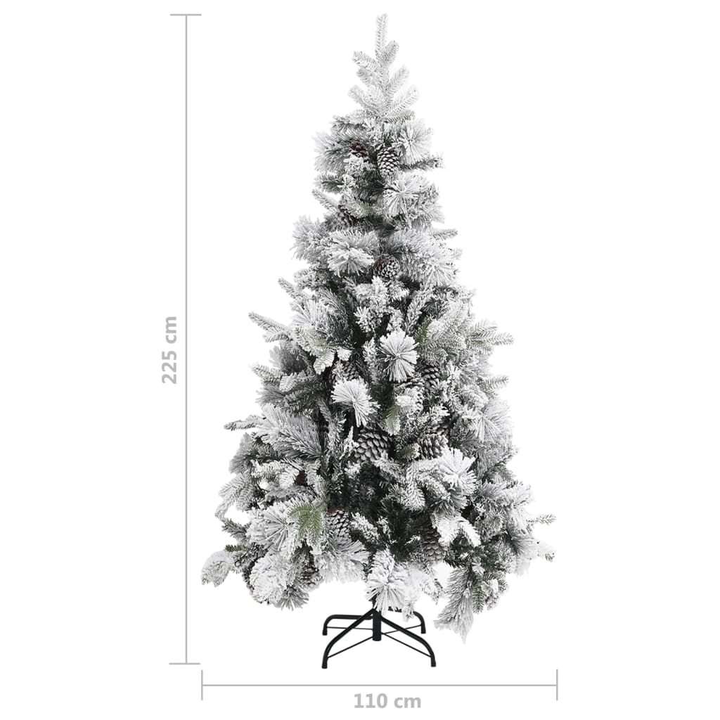 vidaXL Choinka flokowana śniegiem z szyszkami, 225 cm, PVC i PE