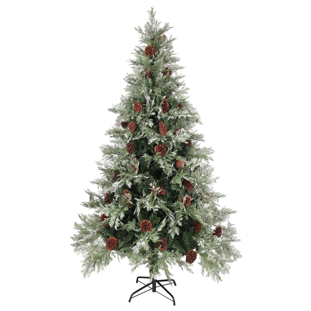 vidaXL Choinka z szyszkami, zielono-biała, 195 cm, PVC i PE