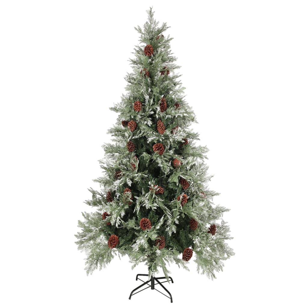 vidaXL Choinka z szyszkami, zielono-biała, 225 cm, PVC i PE