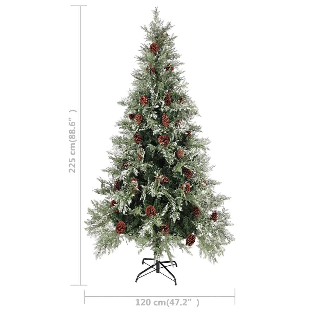 vidaXL Choinka z szyszkami, zielono-biała, 225 cm, PVC i PE