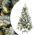 vidaXL Choinka flokowana śniegiem z szyszkami i lampkami 195 cm PVC/PE