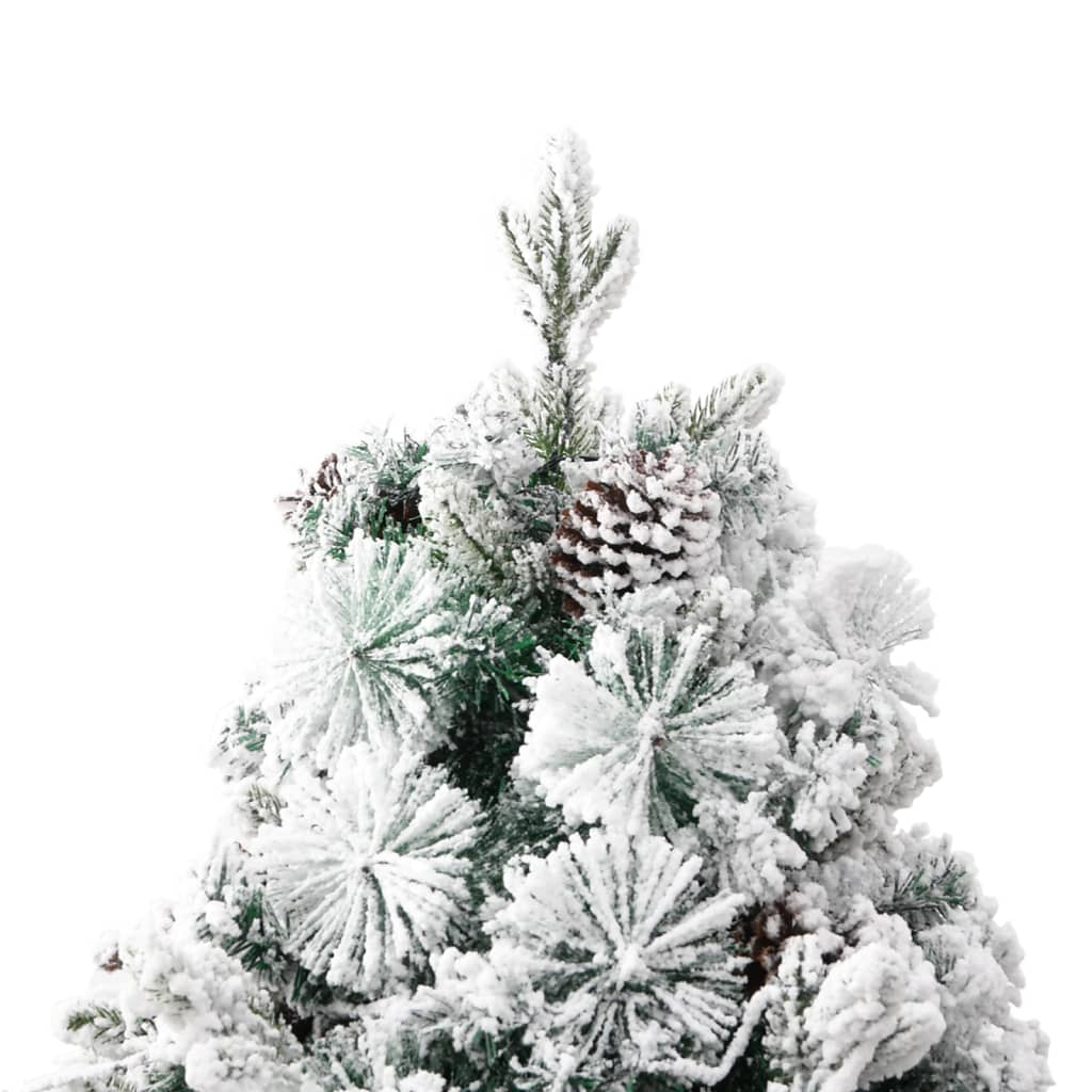 vidaXL Choinka flokowana śniegiem z szyszkami i lampkami 195 cm PVC/PE