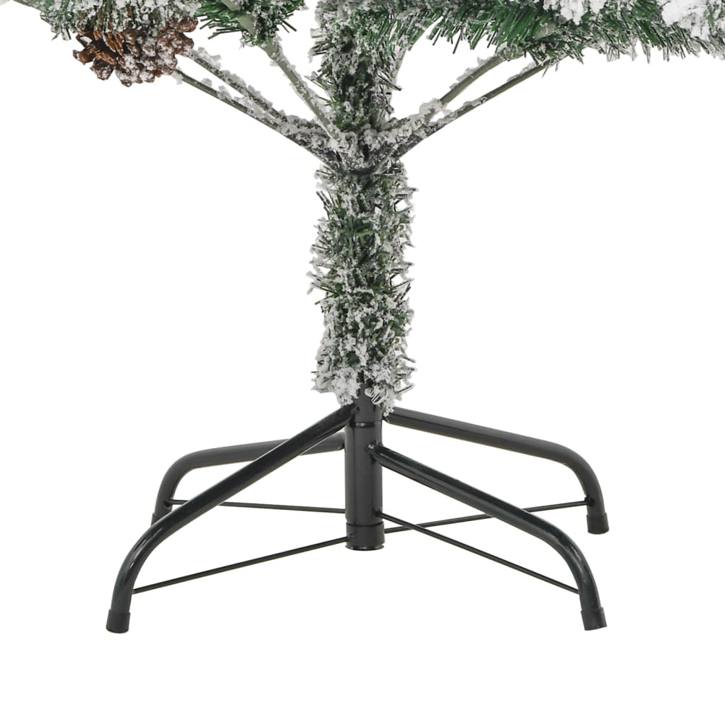 vidaXL Choinka flokowana śniegiem z lampkami i szyszkami 225 cm PVC/PE