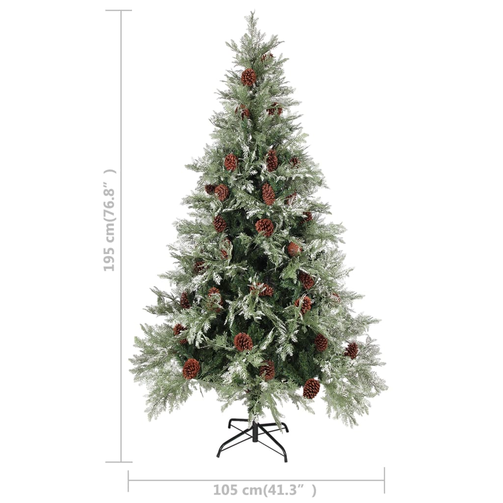 vidaXL Choinka z lampkami i szyszkami, zielono-biała, 195 cm, PVC/PE