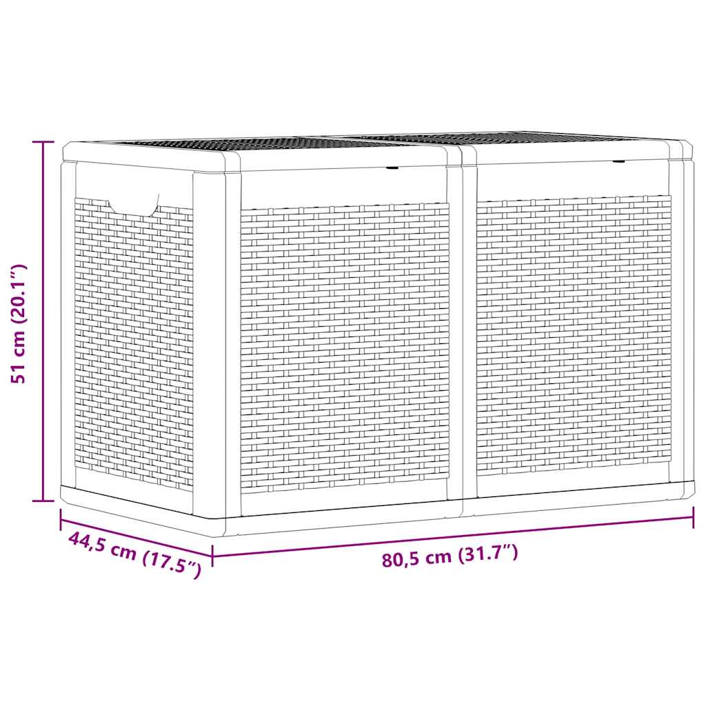 vidaXL Skrzynia ogrodowa, 180 L, czarna, rattan PP