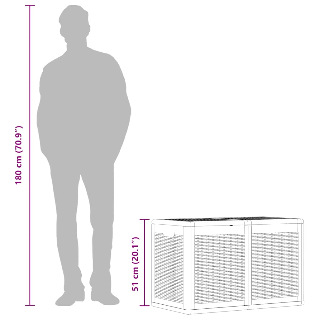vidaXL Skrzynia ogrodowa, 180 L, czarna, rattan PP