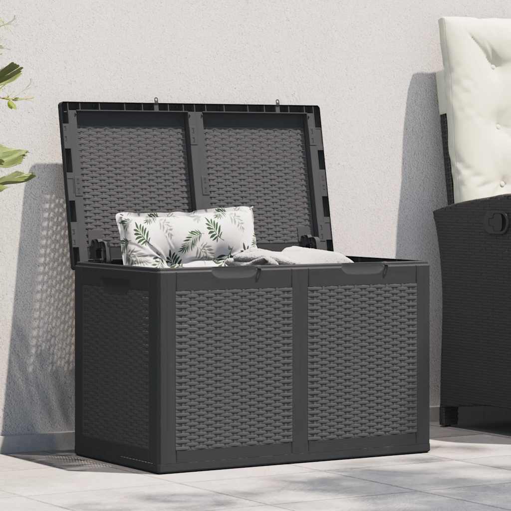 vidaXL Skrzynia ogrodowa, 180 L, czarna, rattan PP