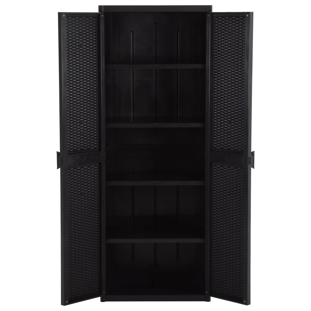 vidaXL Szafa ogrodowa, czarna, 65x45x172 cm, rattan PP