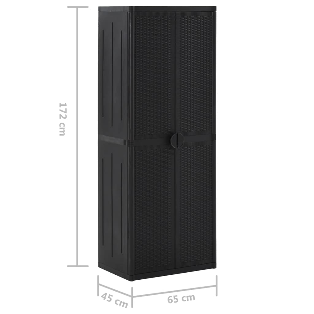 vidaXL Szafa ogrodowa, czarna, 65x45x172 cm, rattan PP