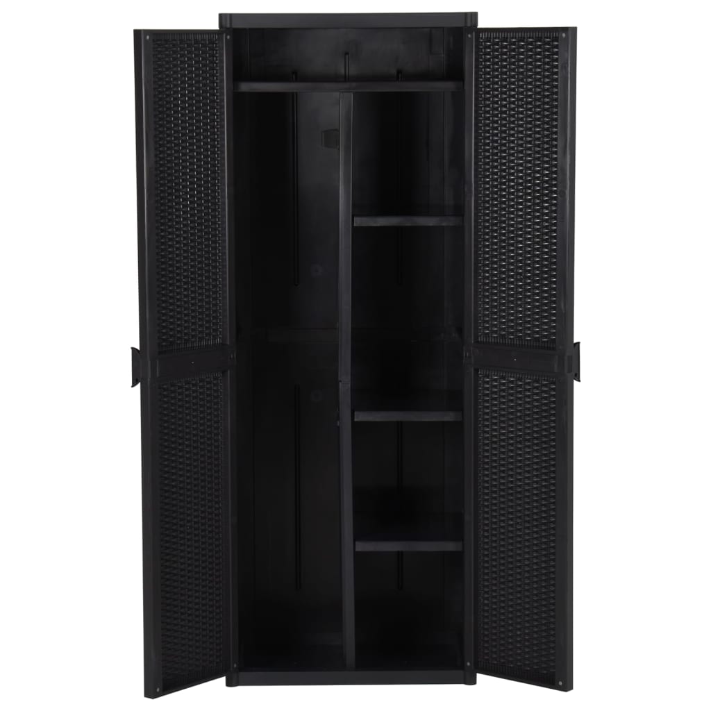 vidaXL Szafa ogrodowa, czarna, 65x45x172 cm, rattan PP