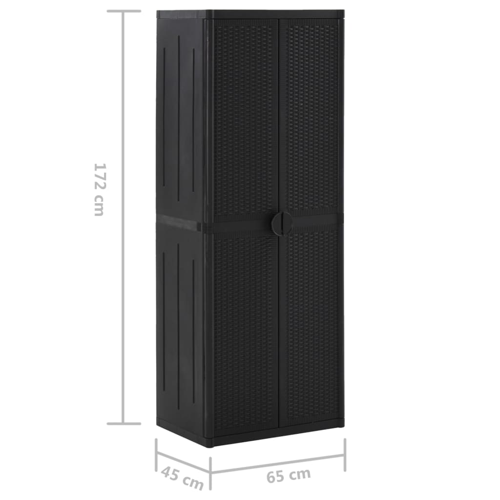 vidaXL Szafa ogrodowa, czarna, 65x45x172 cm, rattan PP