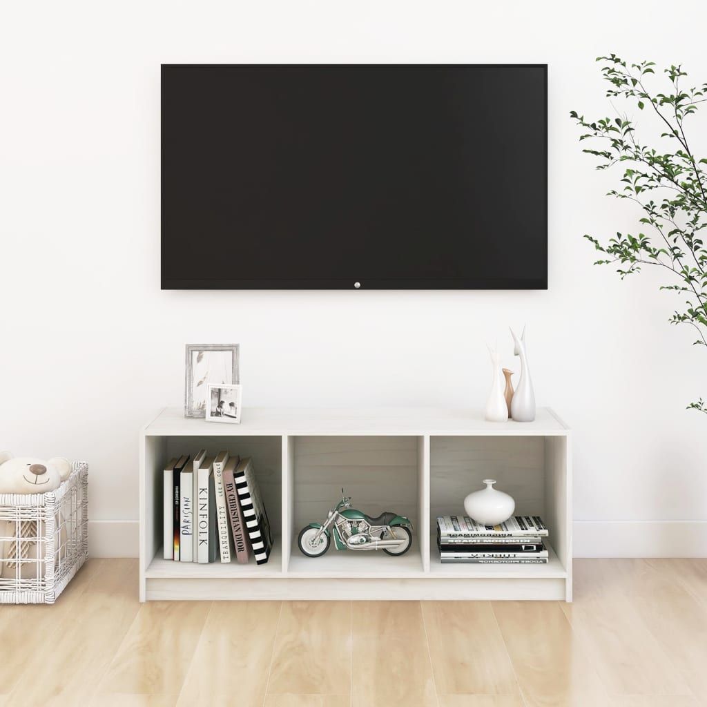 vidaXL Szafka pod telewizor, biała, 104x33x41 cm, lite drewno sosnowe