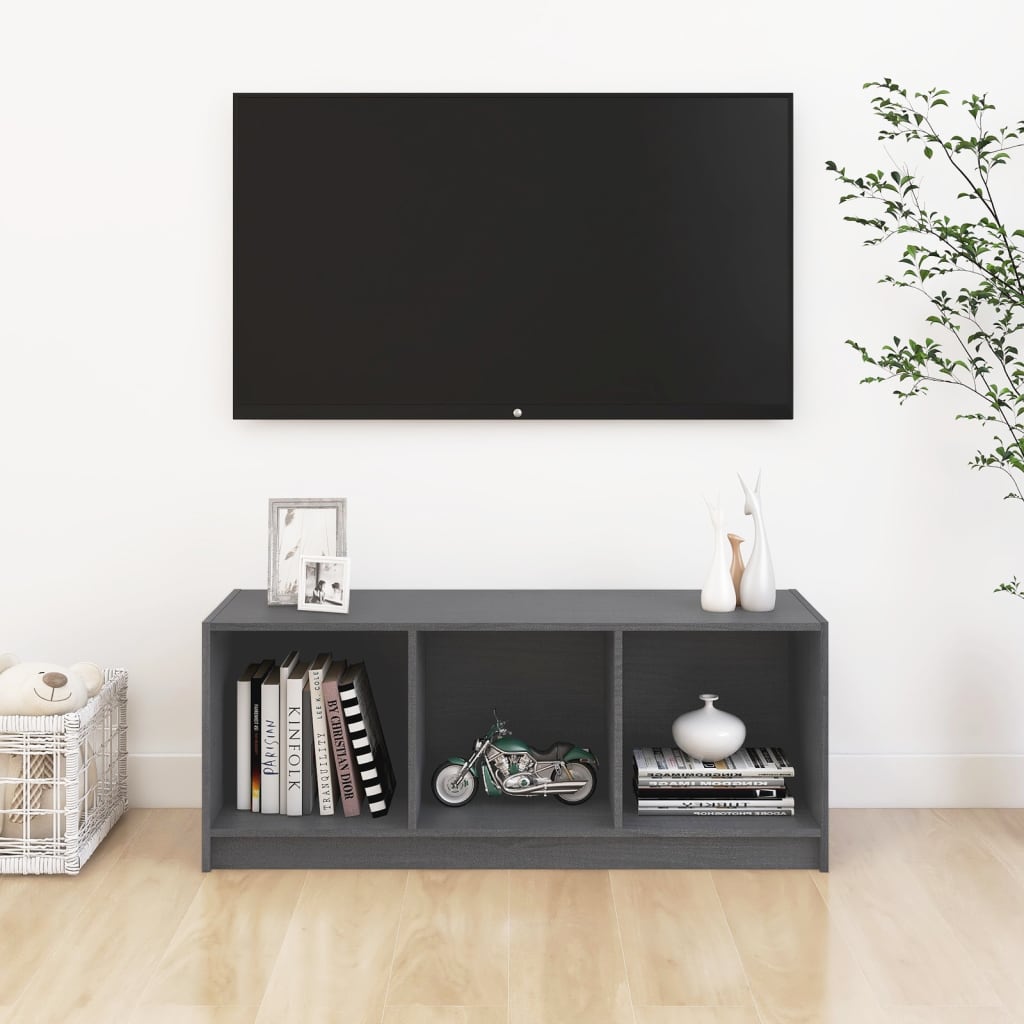 vidaXL Szafka pod telewizor, szara, 104x33x41 cm, lite drewno sosnowe