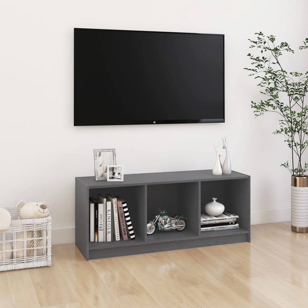 vidaXL Szafka pod telewizor, szara, 104x33x41 cm, lite drewno sosnowe