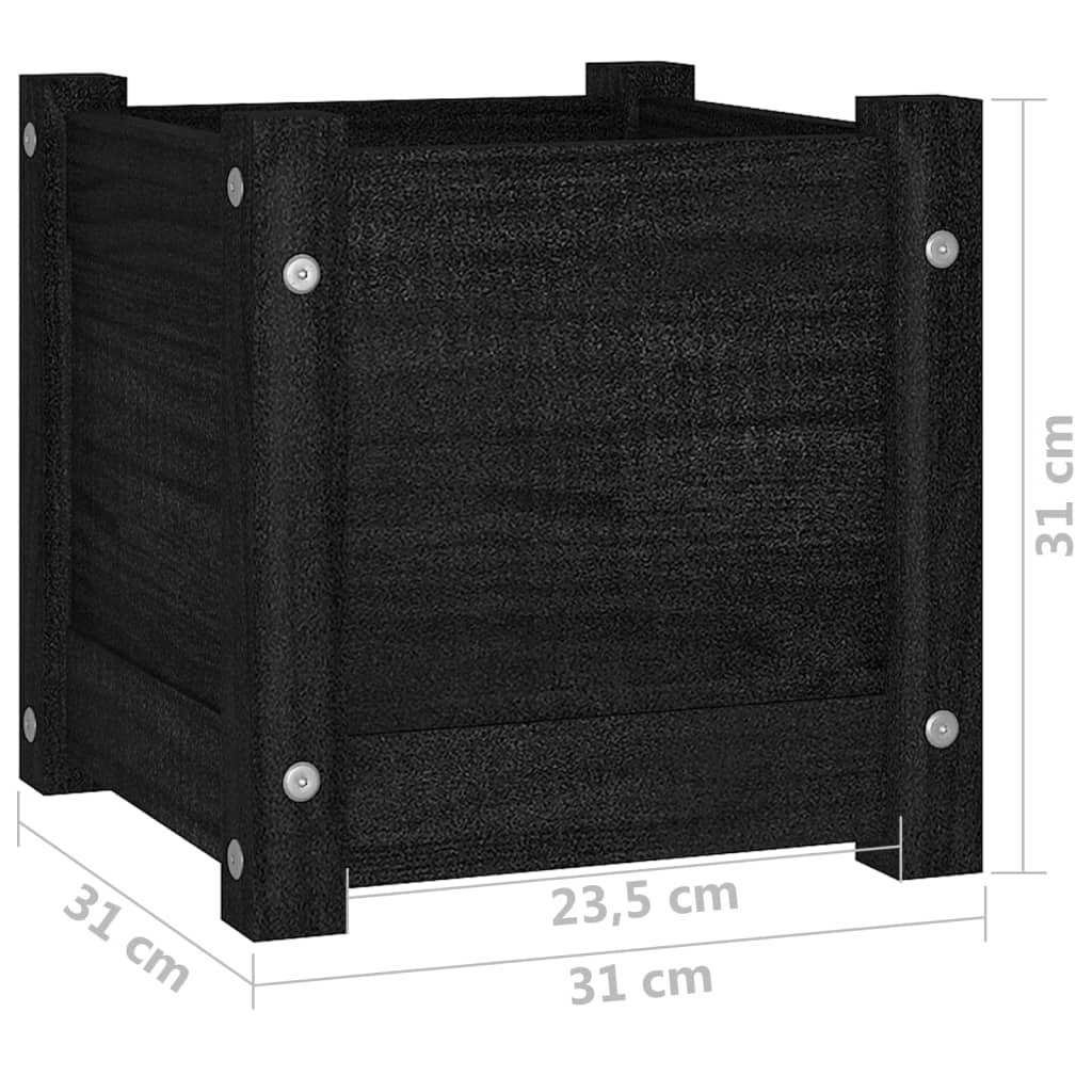 vidaXL Donice ogrodowe, 2 szt., czarne, 31x31x31 cm, sosnowe