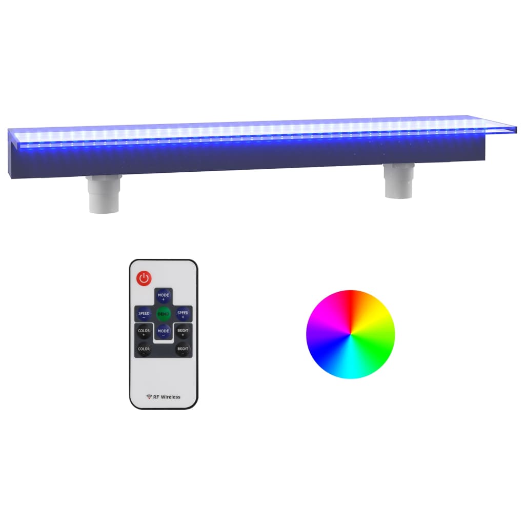 vidaXL Wylewka do wodospadu z oświetleniem RGB LED, akrylowa, 108 cm