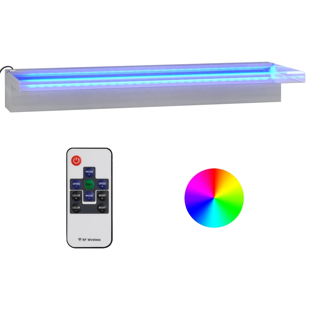 vidaXL Wylewka do wodospadu z RGB LED, stal nierdzewna, 60 cm