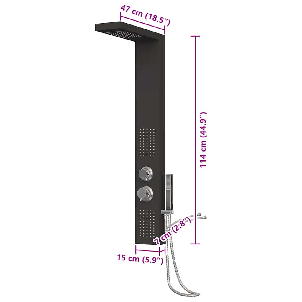 vidaXL Panel prysznicowy, aluminiowy, czarny