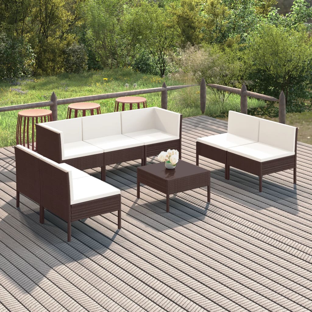 vidaXL 8-cz. zestaw wypoczynkowy do ogrodu, poduszki, rattan PE, brąz