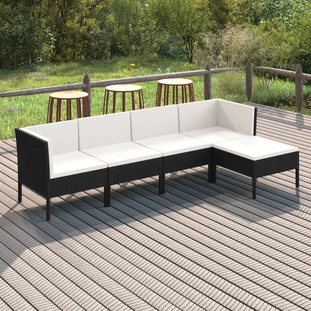 vidaXL 5-cz. zestaw wypoczynkowy do ogrodu, poduszki, czarny rattan PE