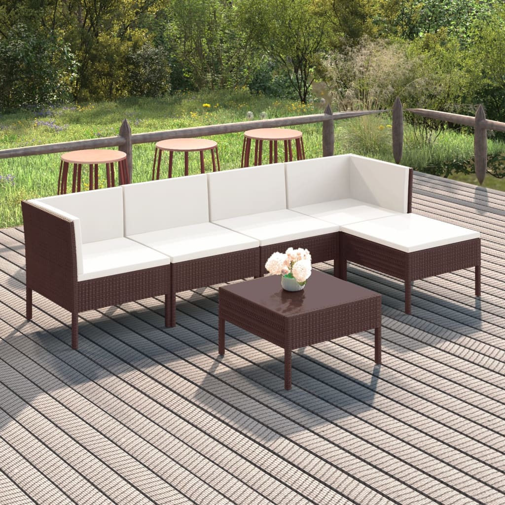 vidaXL 6-cz. zestaw wypoczynkowy do ogrodu, poduszki, rattan PE, brąz