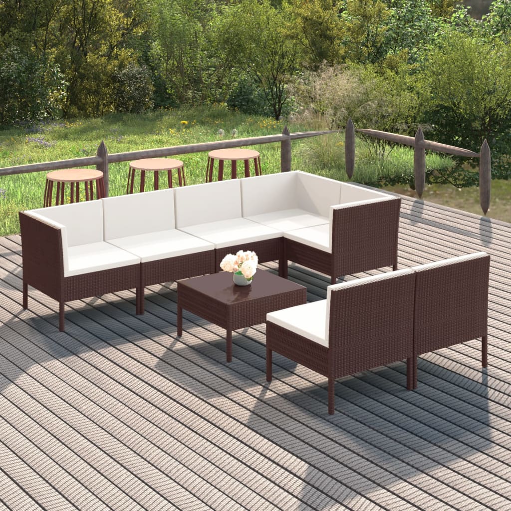 vidaXL 8-cz. zestaw wypoczynkowy do ogrodu, poduszki, rattan PE, brąz