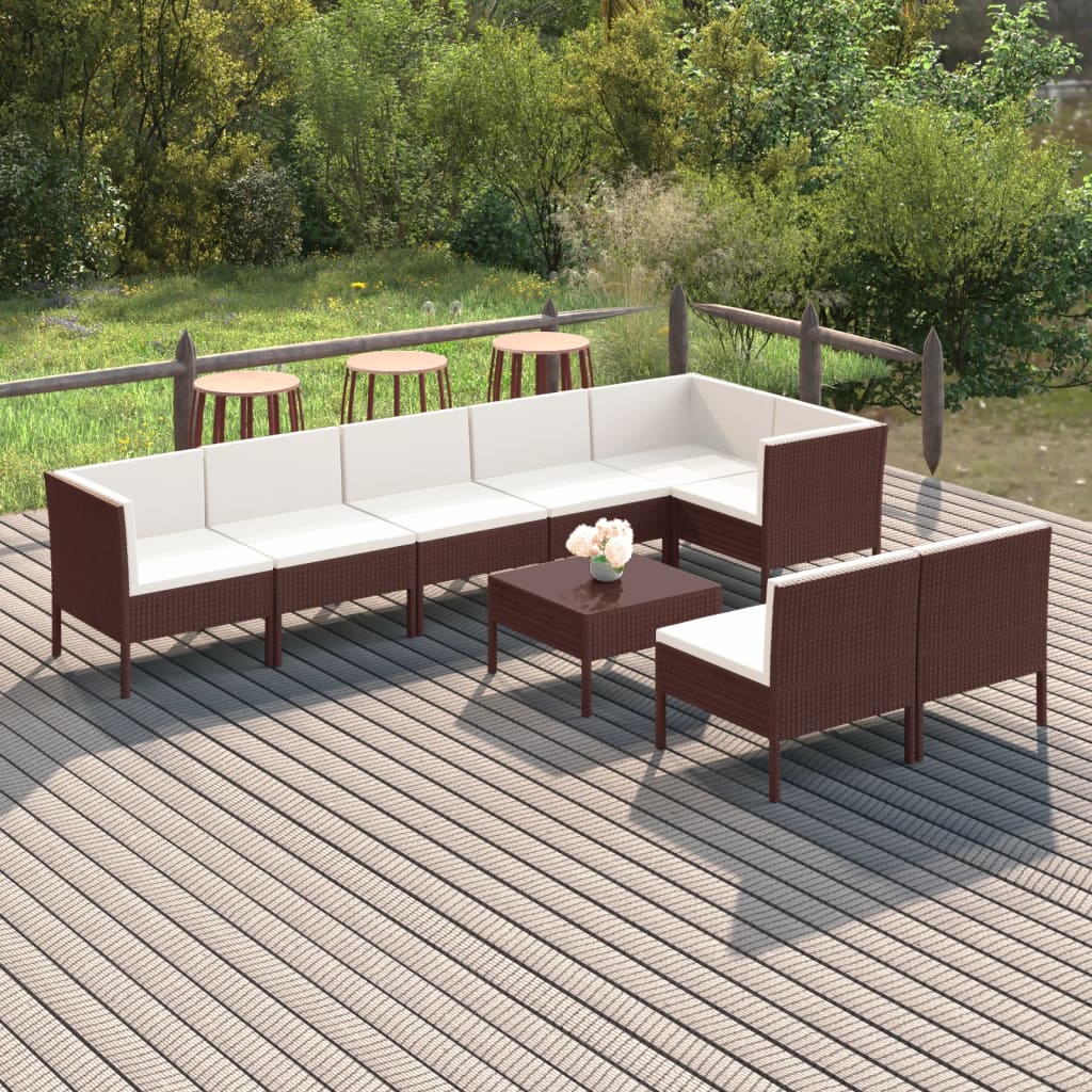 vidaXL 9-cz. zestaw wypoczynkowy do ogrodu, poduszki, rattan PE, brąz