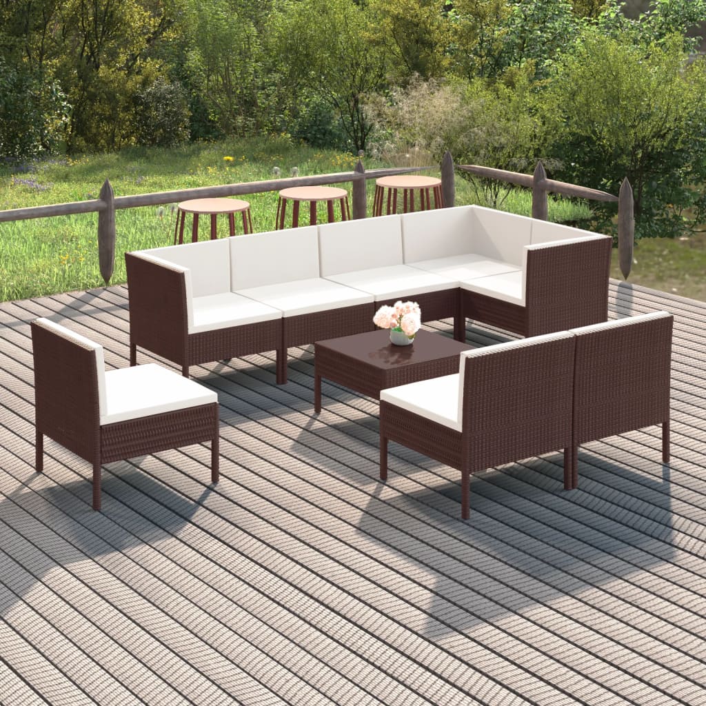 vidaXL 9-cz. zestaw wypoczynkowy do ogrodu, poduszki, rattan PE, brąz